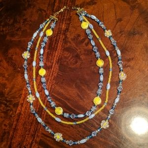 Blue and Yellow 3 strand necklace